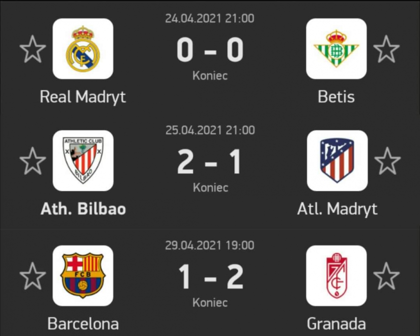 OSTATNIE MECZE Atletico, Barcy i Realu xD